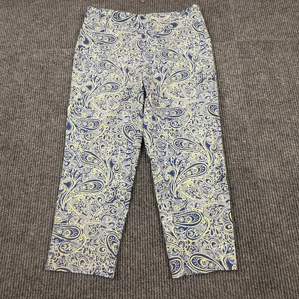 Counterparts Blue Yellow Paisley Crop Womens Size 10 Pants Stretch Pull On